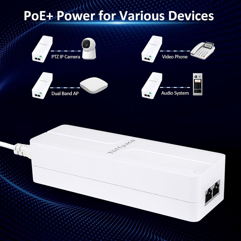 Tliffpaco PoE++ Injector 2.5Gb, Transmit Network Data and Supply Power, 60W 55V, 802.3af/at/bt Compliant, Plug & Play, Up to 100m(328 ft), Suitable for PTZ IP Camera/Video Phone/Dual Band AP - Image 5